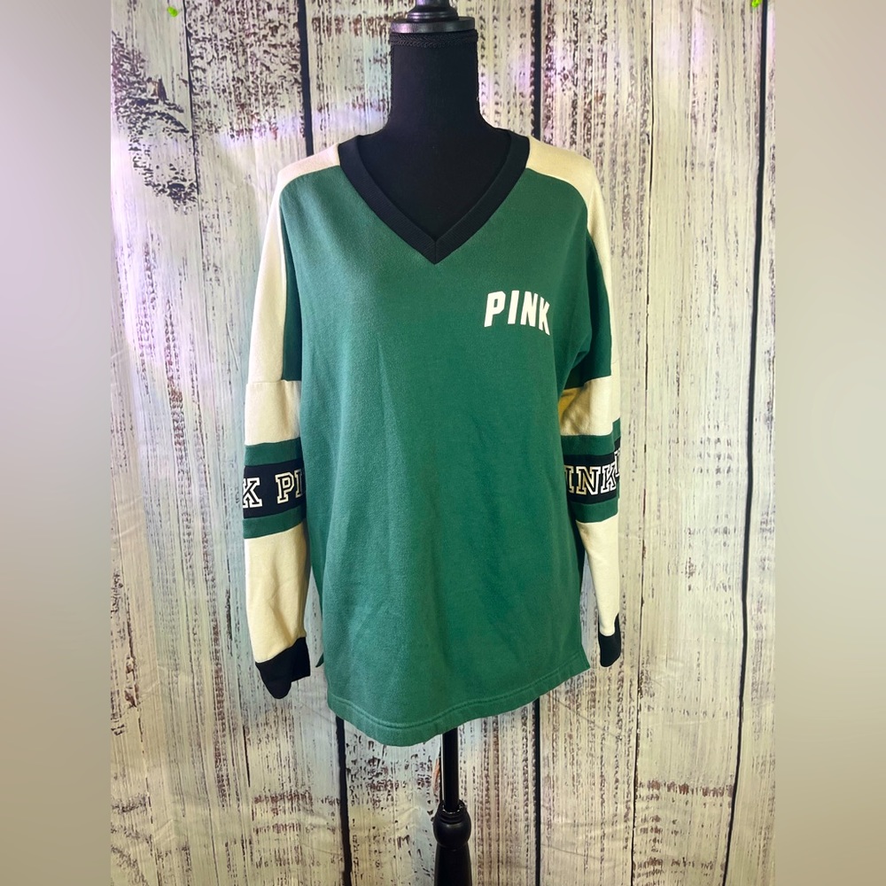 EUC PINK Victoria Secret Green And White Sweater, Size Medium, Cotten
